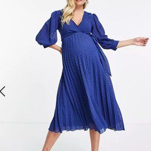 ASOS DESIGN Maternity nursing pleated tie wraparound midi dress in textured chev
